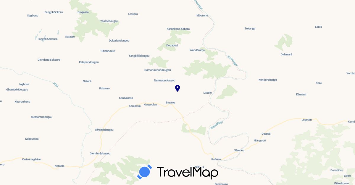 TravelMap itinerary: driving in Côte d'Ivoire (Africa)